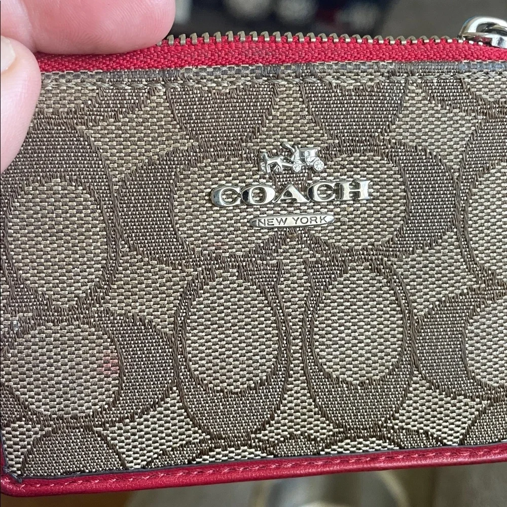 Coach red & tan card holder
